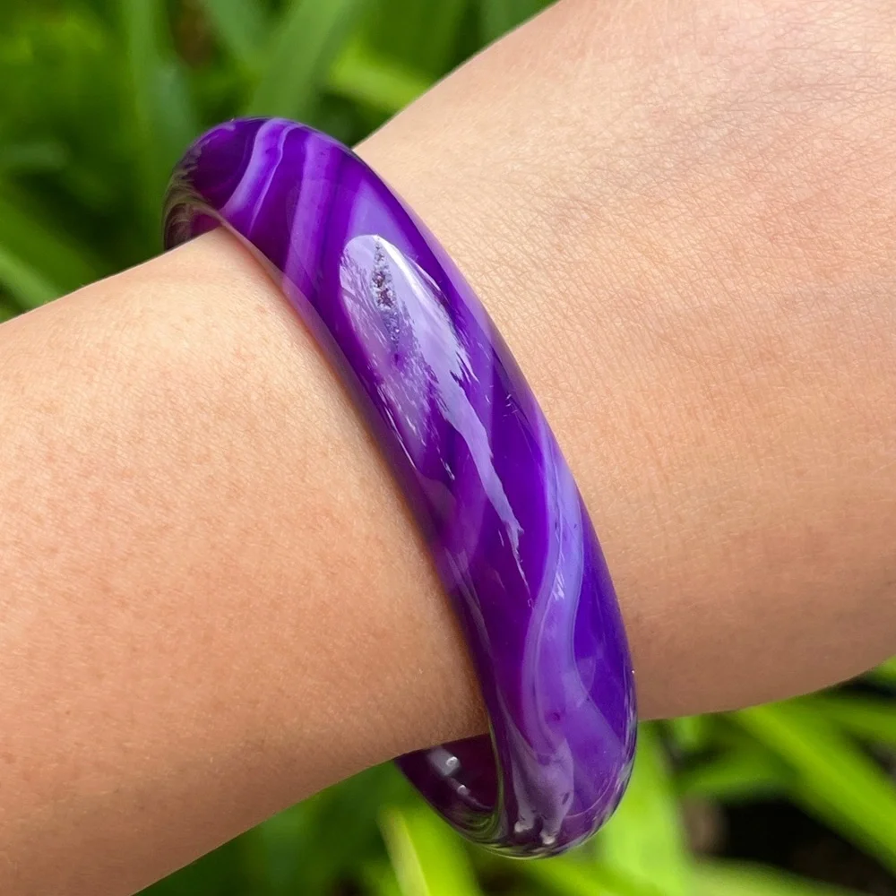 67mm Inner Diameter Druzy Purple Banded‎ Agate Bangle 0095